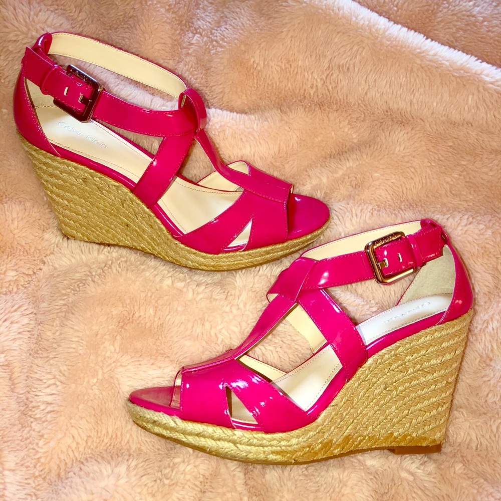 Calvin Klein “EMMAH” patent strappy espadrilles